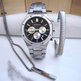 خرید ست ساعت دستبند گردنبند مردانه نقره ای استیل رنگ ثابت