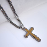 خرید پلاک صلیب دو رنگ استیل رنگ ثابت مناسب کادو