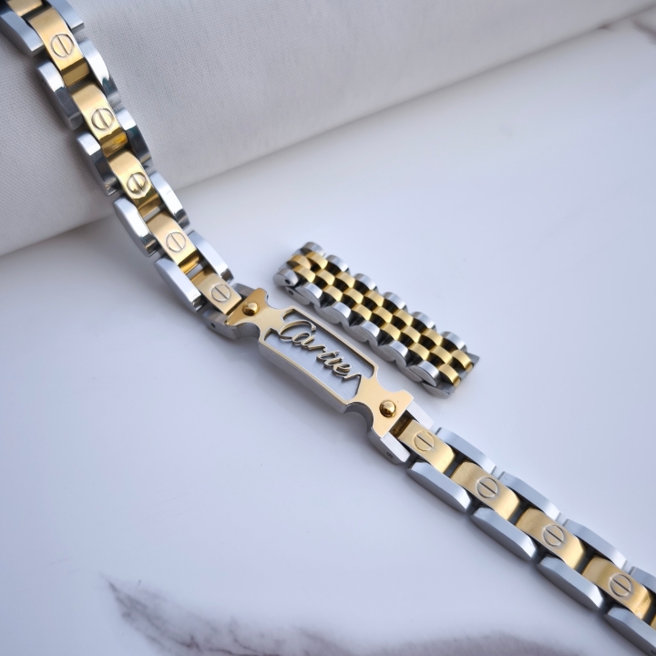 خرید دستبند کارتیه مردانه استیل شیک رنگ ثابت مناسب کادو تولد
