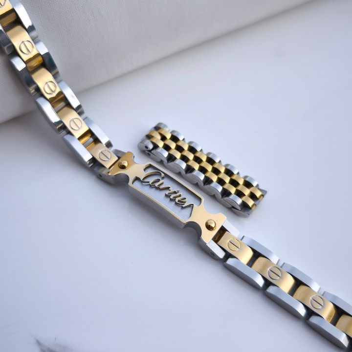 خرید ست دستبند و انگشتر مردانه کارتیر استیل رنگ ثابت طلایی نقره ای