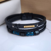 خرید دستبند چرمی سه دور مشکی مردانه بولگاری قیمت مناسب