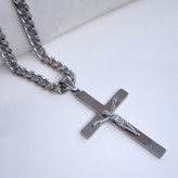 خرید گردنبند مردانه صلیب استیل رنگ ثابت نقره ای