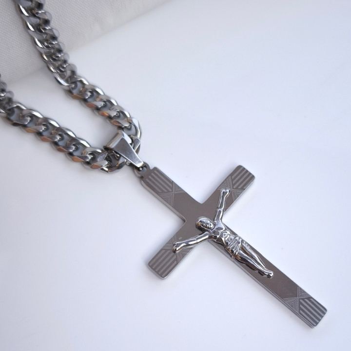 خرید گردنبند صلیب مردانه استیل رنگ ثابت شیک همراه زنجیر کارتیر