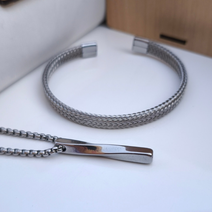 خرید ست دستبند و گردنبند مردانه استیل رنگ ثابت شیک