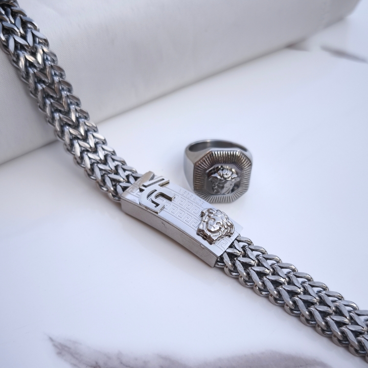 خرید ست انگشتر دستبند مردانه نقره ای مناسب کادو تولد و ولنتاین