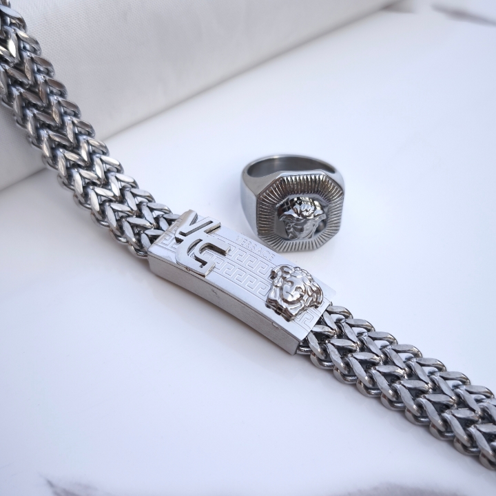 خرید ست دستبند و انگشتر مردانه استیل رنگ ثابت شیک