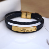 خرید دستبند مردانه چرمی رولکس چند ردیفه مشکی