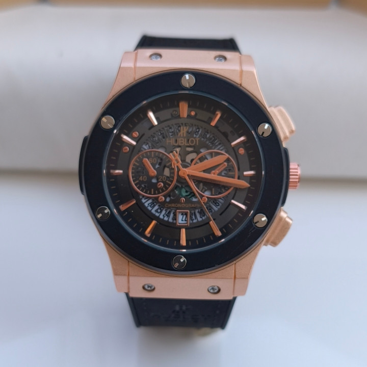 خرید ساعت بند چرمی مردانه ارزان شیک هابلوت طرح سه موتور