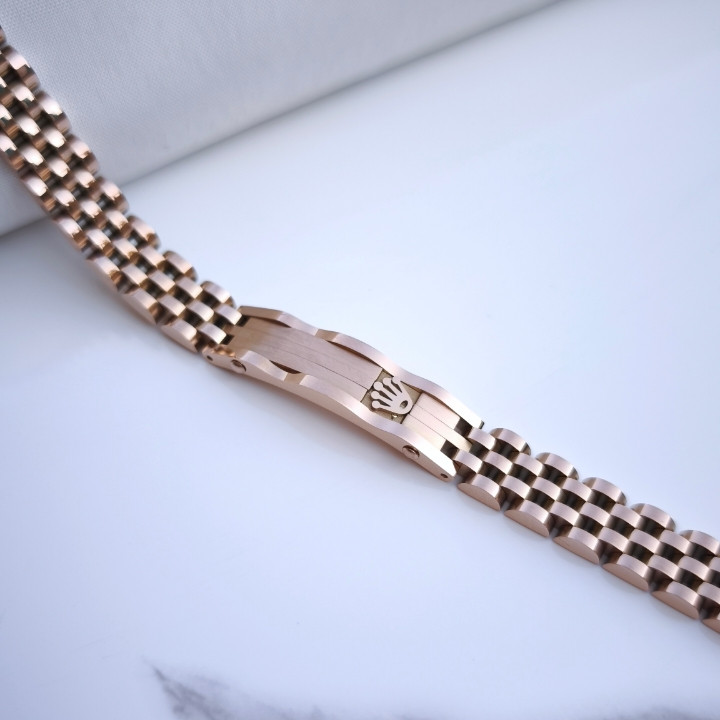 خرید دستبند رولکس مردانه رزگلد استیل رنگ ثابت شیک ارزان