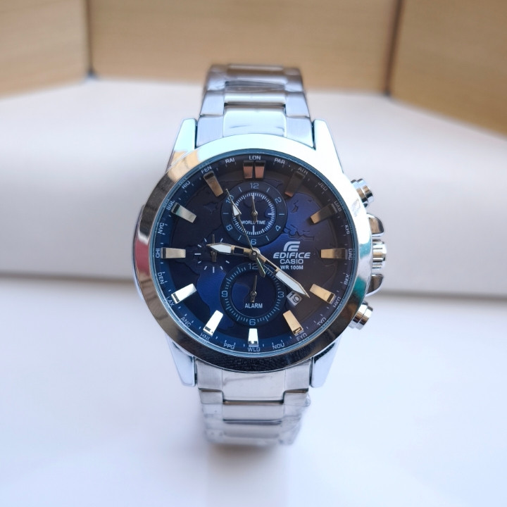 خرید ساعت کاسیو ادیفایس مردانه سه موتوره نقره ای رنگ ثابت ارزان شیک