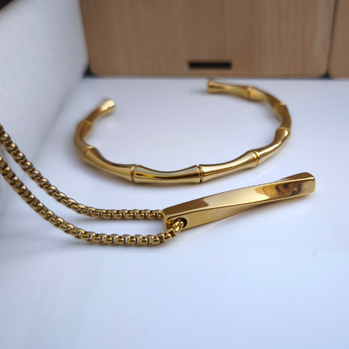 خرید ست بنگل و گردنبند پیچی مردانه طلایی ارزان شیک