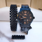 خرید ست ساعت دستبند انگشتر مردانه مشکی شیک استیل رنگ ثابت