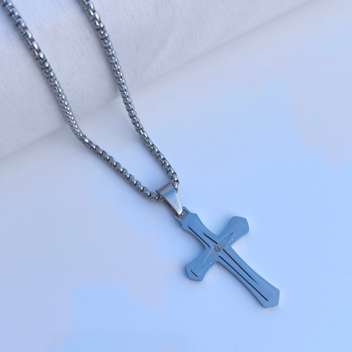 خرید پلاک صلیب نقره ای مردانه همراه زنجیر ویتالی