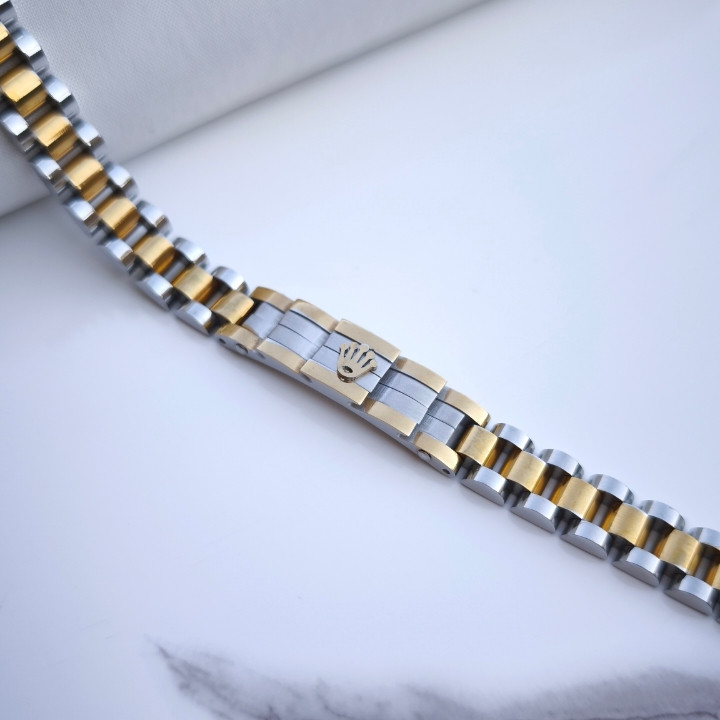 خرید دستبند رولکس مردانه استیل طلایی نقره ای شیک رنگ ثابت