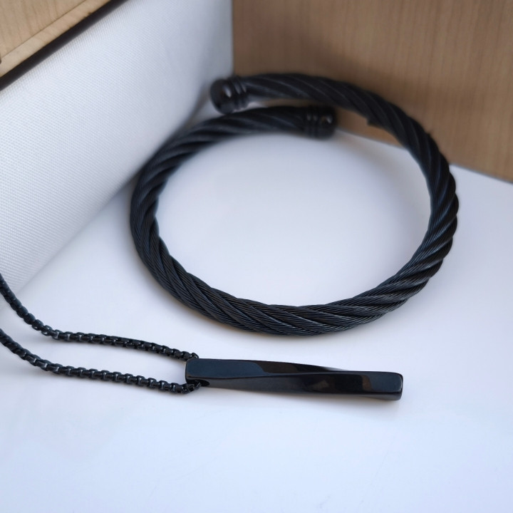 خرید ست دستبند و گردنبند پیچی مردانه شیک رنگ ثابت