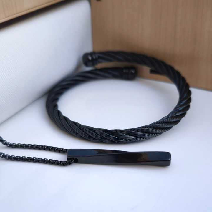 خرید ست بنگل و گردنبند مشکی استیل رنگ ثابت شیک ارزان