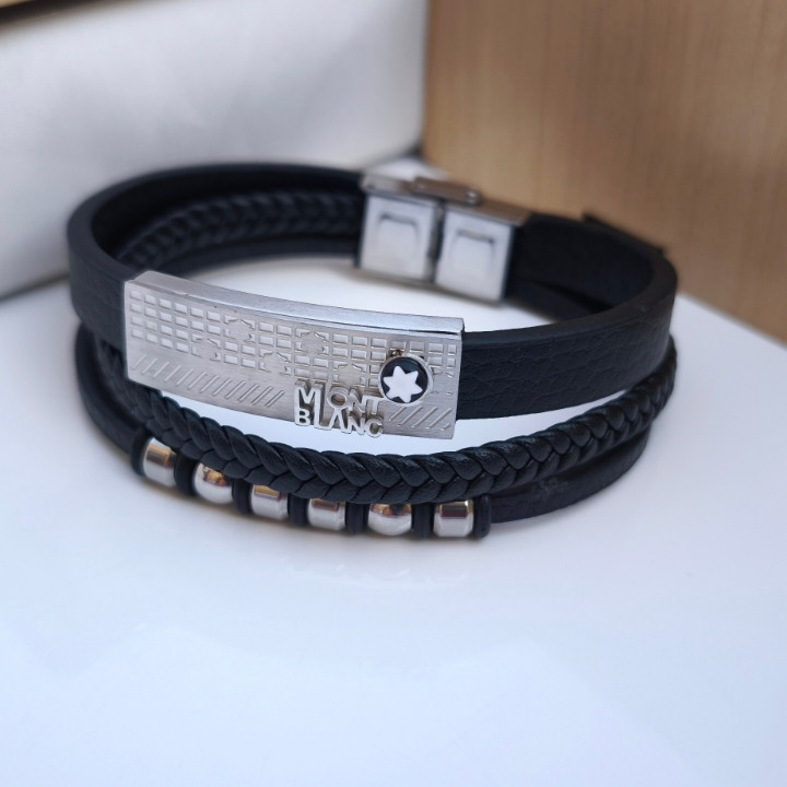 خرید دستبند مردانه چرمی مونت بلانک سه دور