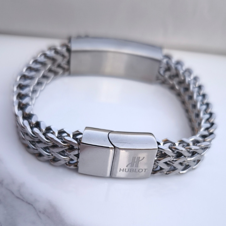 خرید دستبند مردانه هابلوت استیل نقره ای شیک ارزان