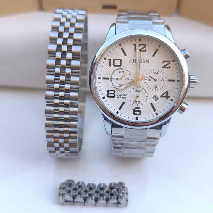 خرید ست ساعت دستبند انگشتر مردانه نقره ای استیل رنگ ثابت شیک