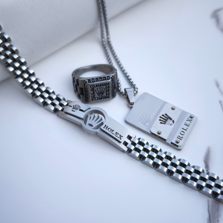 خرید گردنبند دستبند انگشتر مردانه رولکس استیل رنگ ثابت شیک ارزان