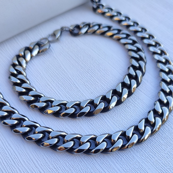 خرید ست گردنبند و دستبند مردانه سیاه قلم استیل