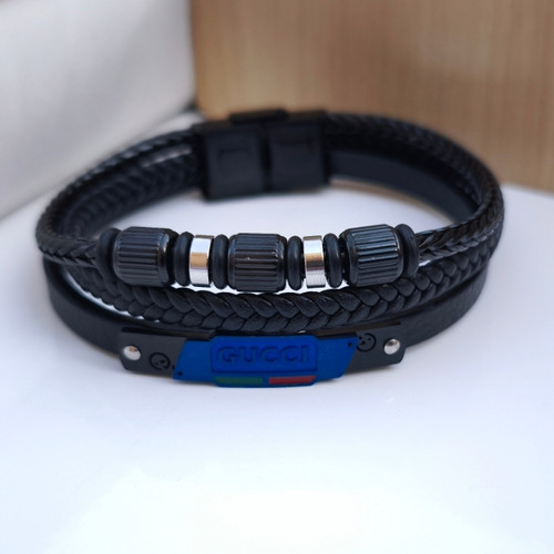 خرید دستبند مردانه چرمی گوچی مشکی سه دور شیک ارزان