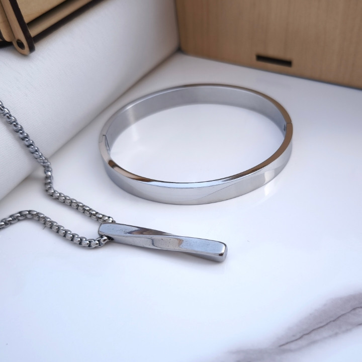 خرید ست بنگل و گردنبند نقره ای مردانه شیک ارزان مناسب کادو