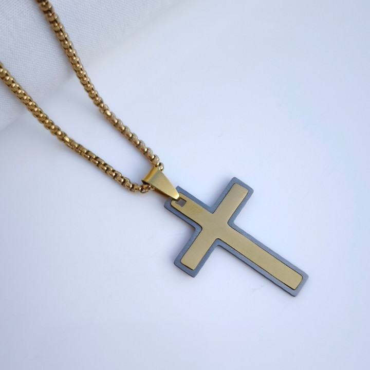 خرید پلاک صلیب استیل مردانه شیک رنگ ثابت همراه زنجیر ویتالی