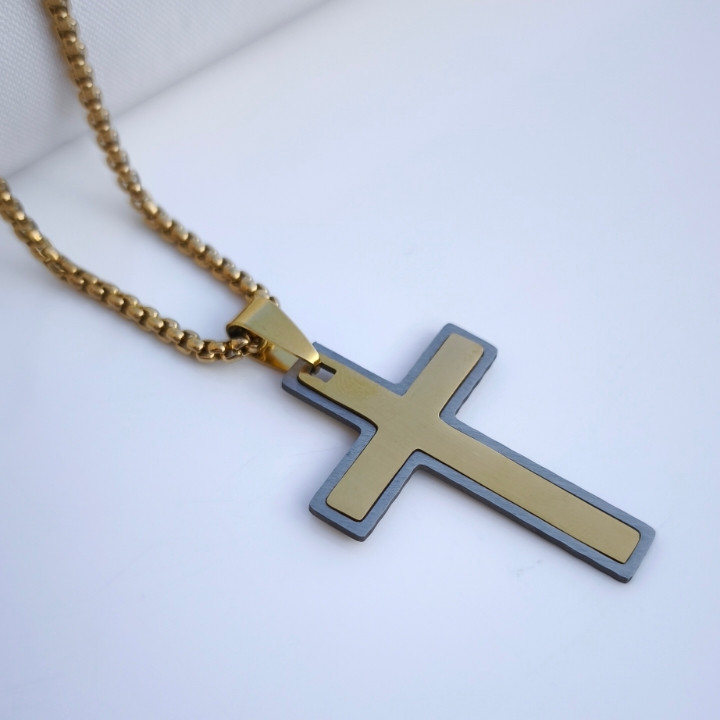 خرید گردنبند صلیب طلایی نقره ای استیل رنگ ثابت شیک ارزان