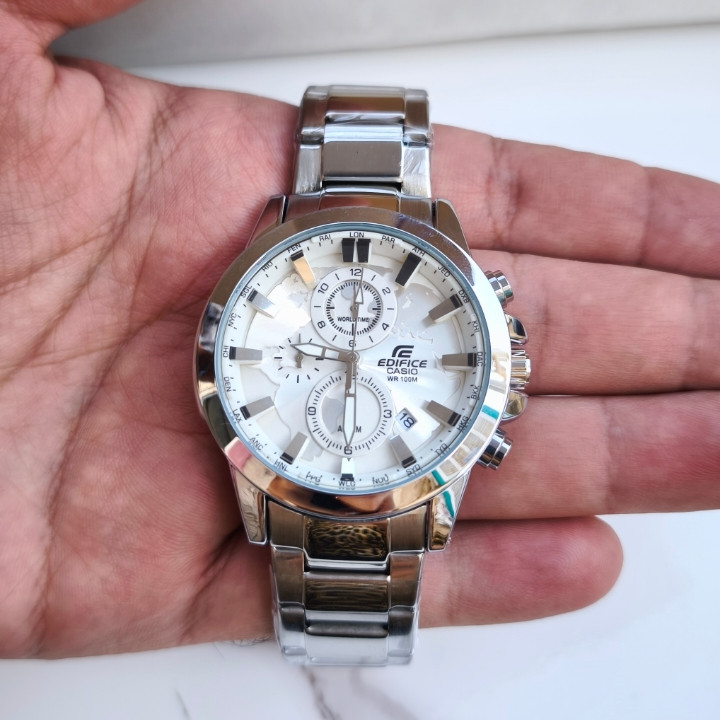 خرید ساعت کاسیو ادیفایس مردانه نقره ای سه موتوره استیل رنگ ثابت