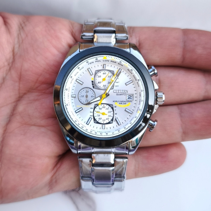 خرید ساعت مردانه سیتیزن سه موتوره نقره ای شیک قیمت مناسب