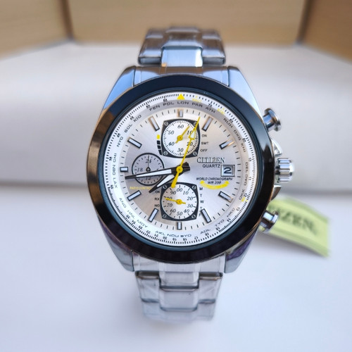 خرید ساعت سیتیزن سه موتور مردانه نقره ای استیل رنگ ثابت شیک ارزان