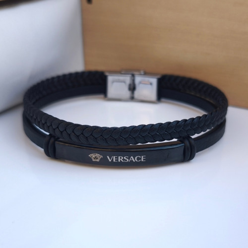 خرید دستبند چرمی پسرانه دو دور مشکی ورساچه شیک ارزان