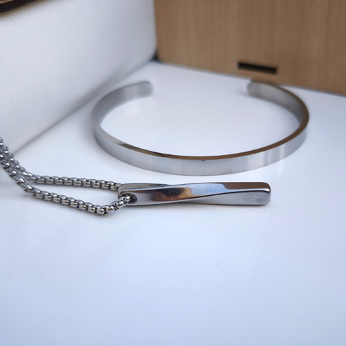 خرید ست بنگل و گردنبند مردانه استیل رنگ ثابت شیک ارزان