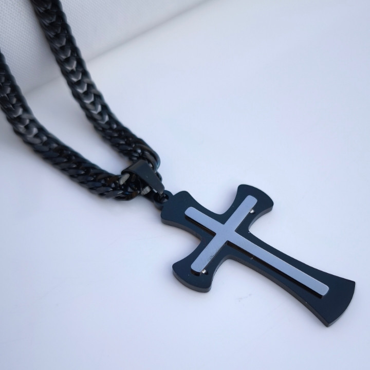 خرید پلاک صلیب مشکی استیل رنگ ثابت ارزان شیک مناسب کادو