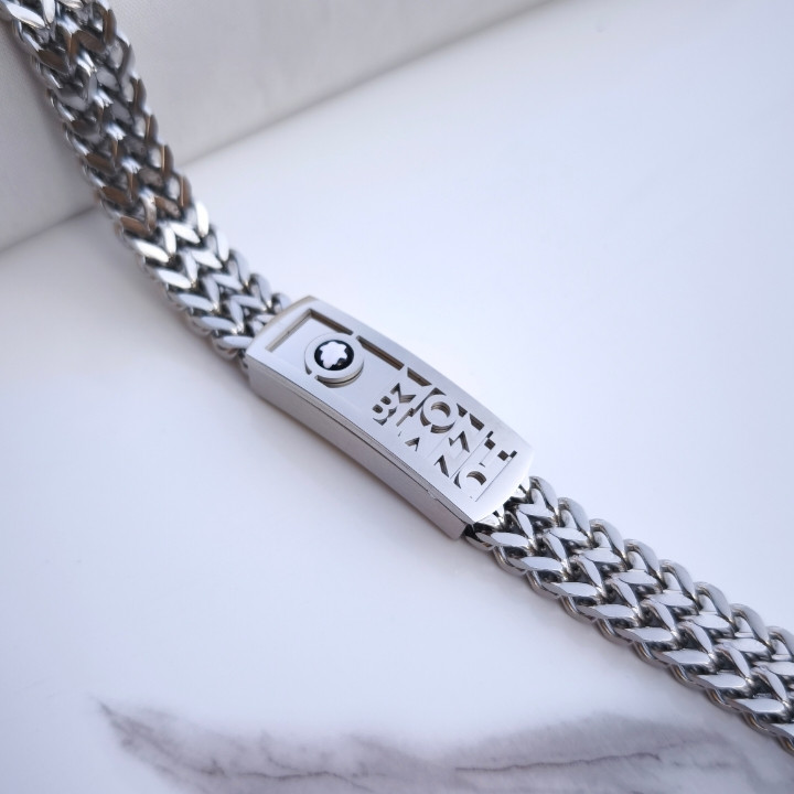 خرید دستبند مونتبلانک نقره ای استیل رنگ ثابت شیک ارزان مناسب هدیه