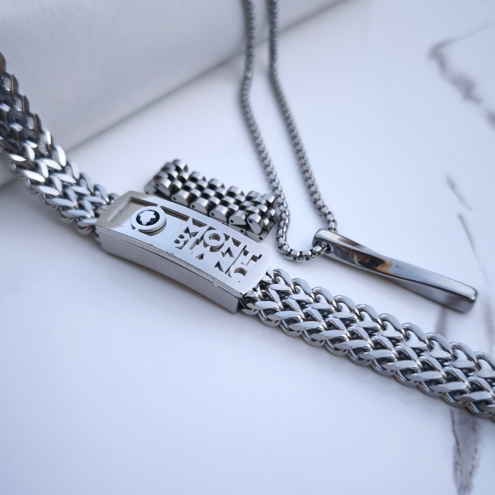 خرید ست گردنبند دستبند انگشتر مردانه نقره ای رنگ ثابت شیک ارزان مناسب کادو