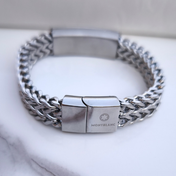 خرید دستبند زنجیری مردانه مونتبلانک نقره ای استیل رنگ ثابت