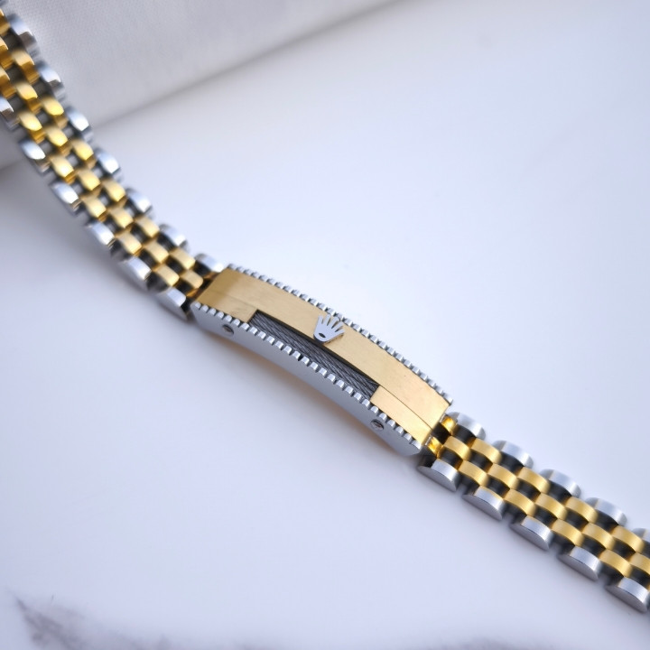 خرید دستبند رولکس مردانه طلایی نقره ای استیل رنگ ثابت