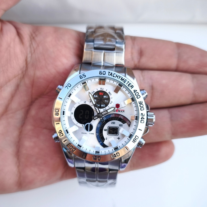 خرید ساعت مردانه دو زمانه استیل رنگ ثابت شیک ارزان مناسب کادو