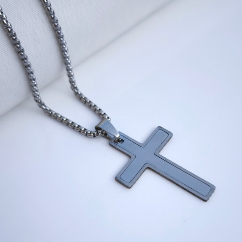 خرید گردنبند صلیب مردانه استیل رنگ ثابت شیک ارزان مناسب کادو