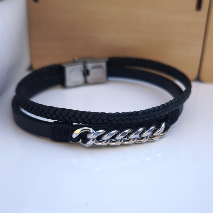 خرید دستبند چرمی پسرانه دو ردیفه مشکی کارتیر قیمت مناسب