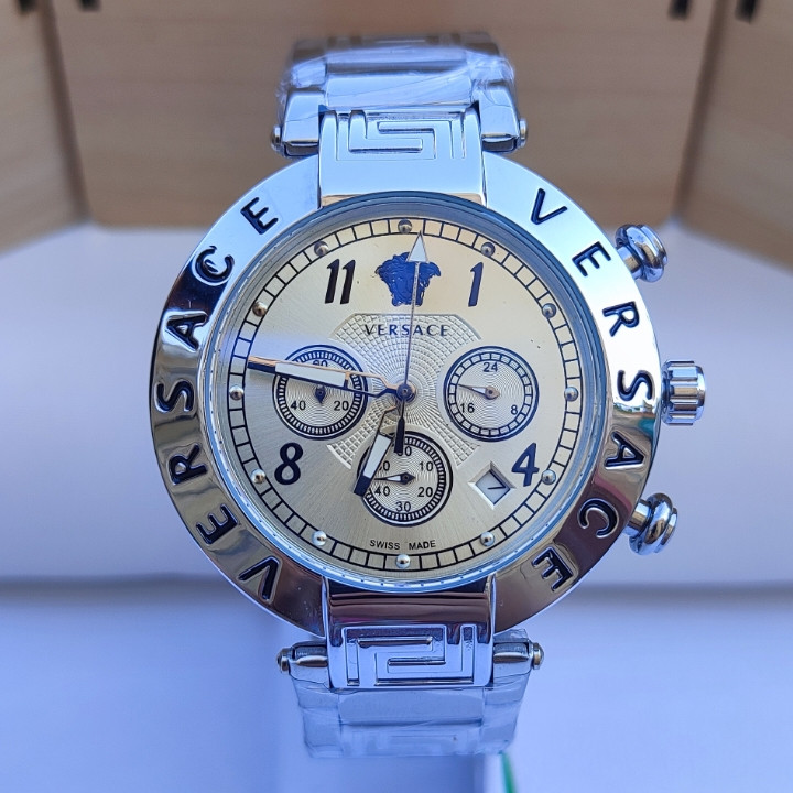 خرید ساعت مردانه ورساچه سه موتور نقره ای کرنوگراف استیل رنگ ثابت