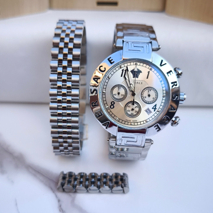 خرید ست ساعت انگشتر دستبند نقره ای استیل رنگ ثابت شیک