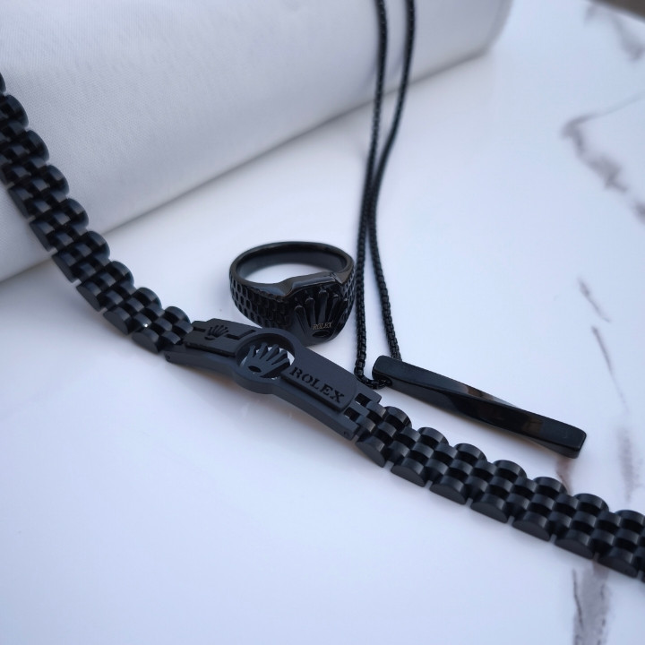 ست اکسسوری مردانه رولکس مشکی شیک و خاص مناسب کادو