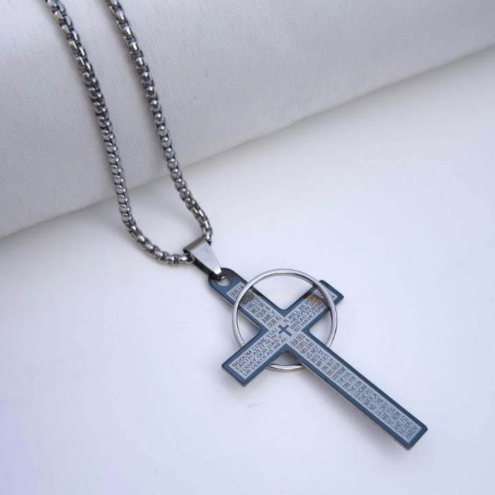 خرید پلاک صلیب پسرانه رنگ ثابت استیل ارزان مناسب کادو