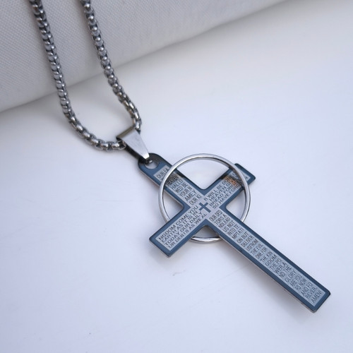 خرید گردنبند صلیب مردانه نقره ای استیل رنگ ثابت شیک ارزان