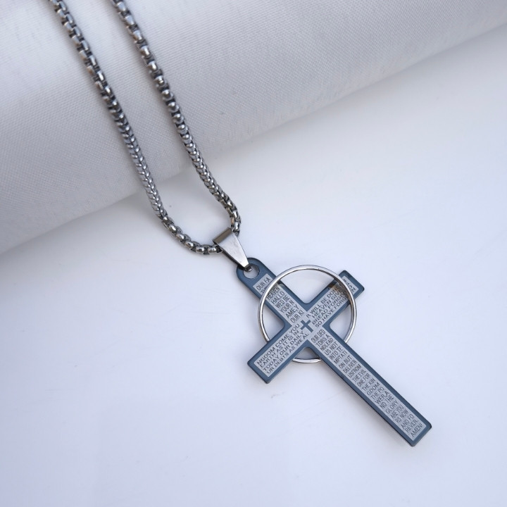 خرید گردنبند صلیب مردانه نقره ای رنگ ثابت همراه زنجیر ویتالی شیک قیمت مناسب