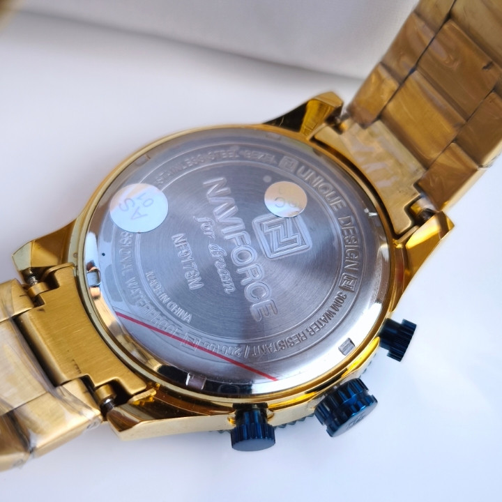 خرید ساعت مردانه طلایی مارک نیوی فورس سه موتور فعال شیک قیمت مناسب