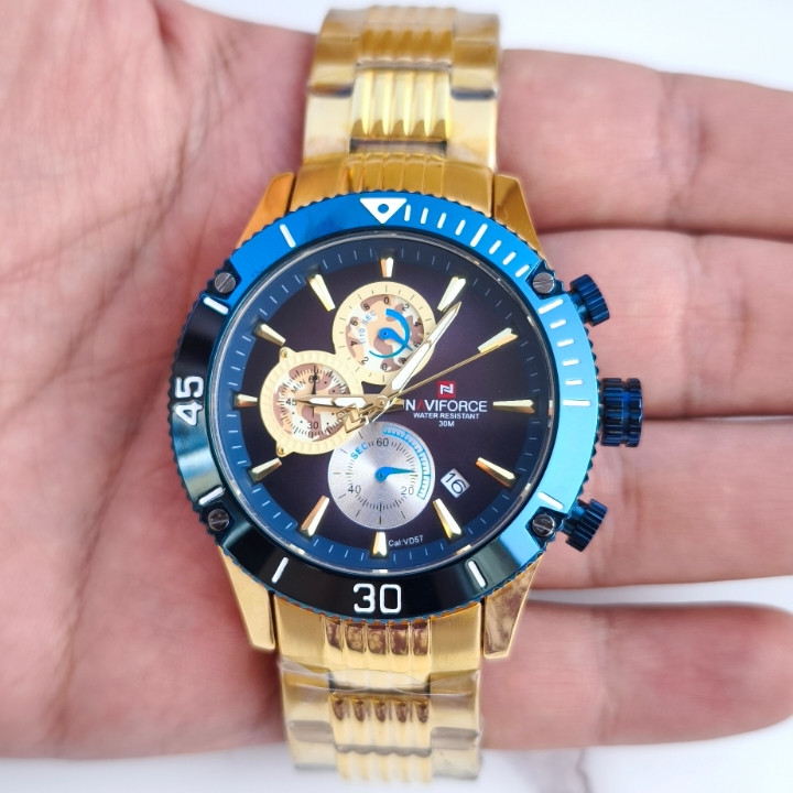 خرید ساعت مردانه سه موتور طلایی استیل شیک ارزان مناسب کادو